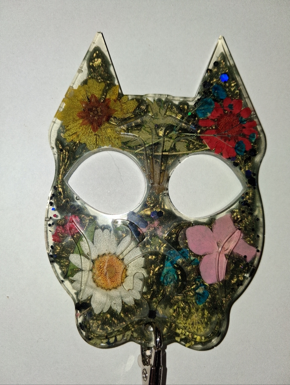 Pressed Flower Pitbull-Shaped Resin Safety Keychain